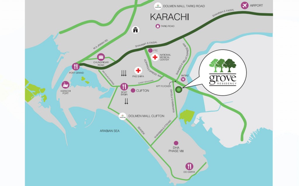 Location of Grove Residency, Karachi